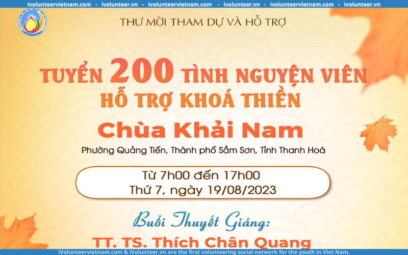 Chùa Khải Nam (Thanh Hóa) Tuyển Tình Nguyện Viên Hỗ Trợ Khóa Thiền