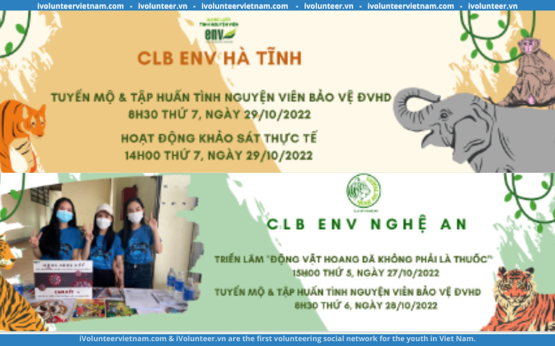 ENV Tuyển Tình Nguyện Viên Cho Các Chương Trình Bảo Vệ Động Vật Hoang Dã Tháng 10/2022