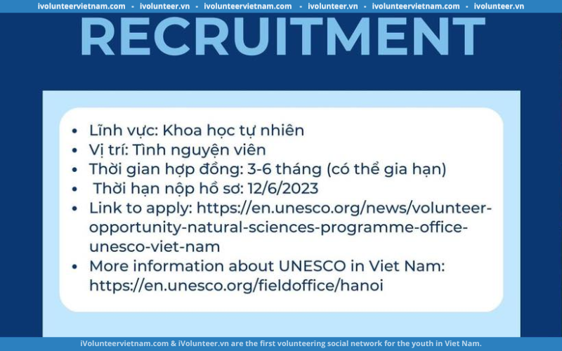 Tổ Chức UNESCO Tuyển Tình Nguyện Viên Cho Dự Án Khoa Học Tự Nhiên